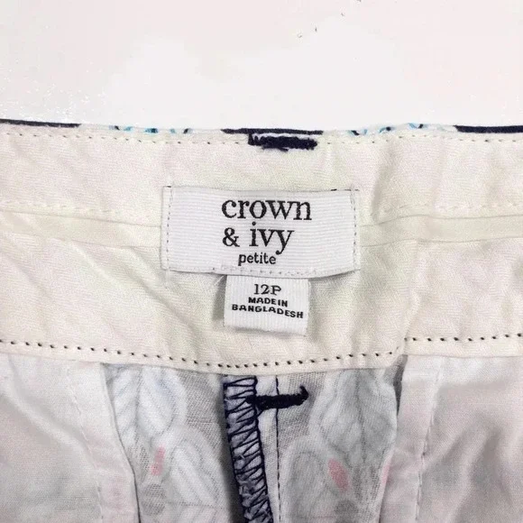 Crown & Ivy Shorts Navy Floral Flat Front Cotton Shorts Women’s Size 12 P - Picture 5 of 11